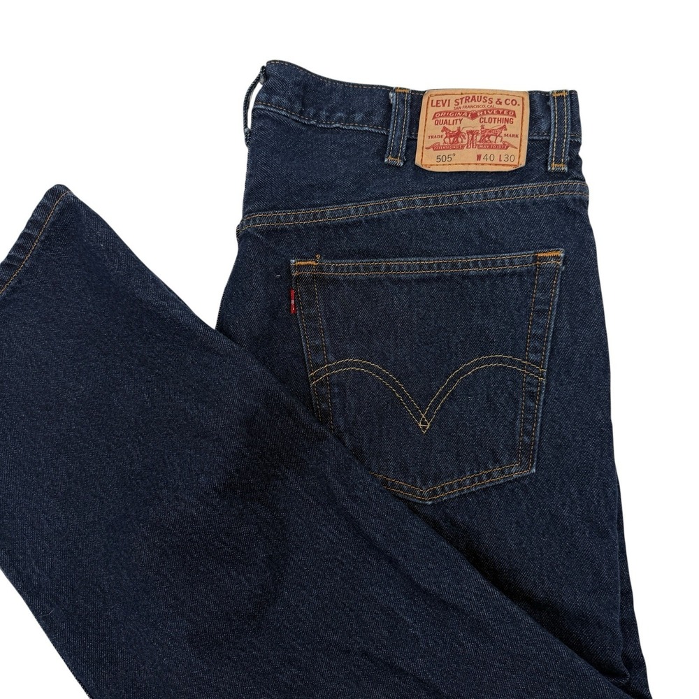 Levi's 505 Regular Fit Jeans Men's 40x29 Dark Wash Straight Leg Denim Red Tab